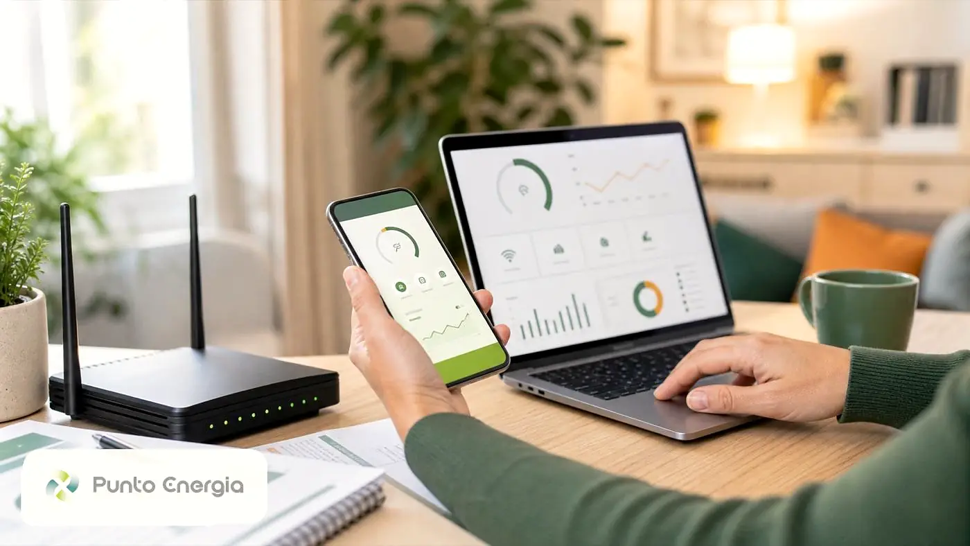 Famiglia che controlla la connessione internet di casa